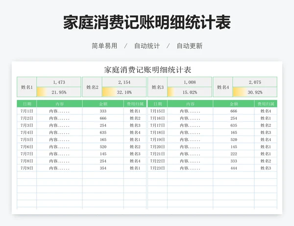 家庭消费记账明细统计表