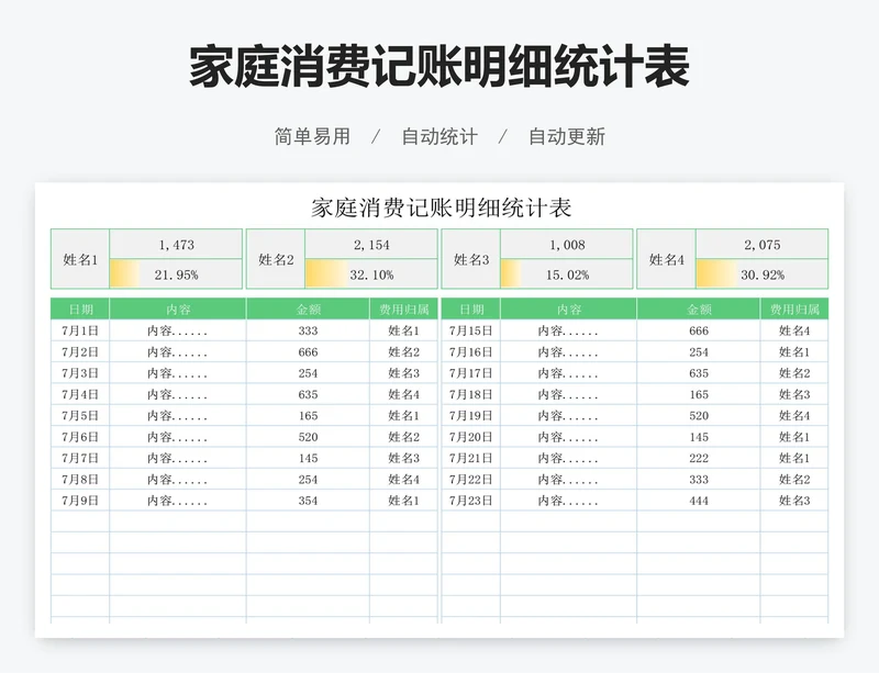 家庭消费记账明细统计表
