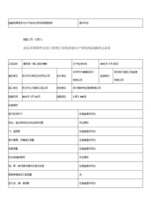 分户验收抽查记录表