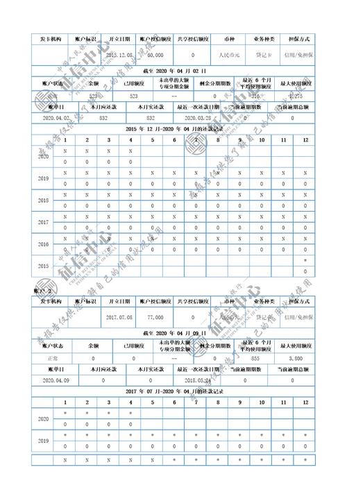 最新版个人征信报告模板2020年word版可编辑带水印