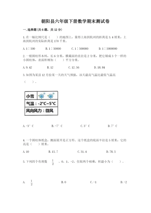 朝阳县六年级下册数学期末测试卷（全优）.docx