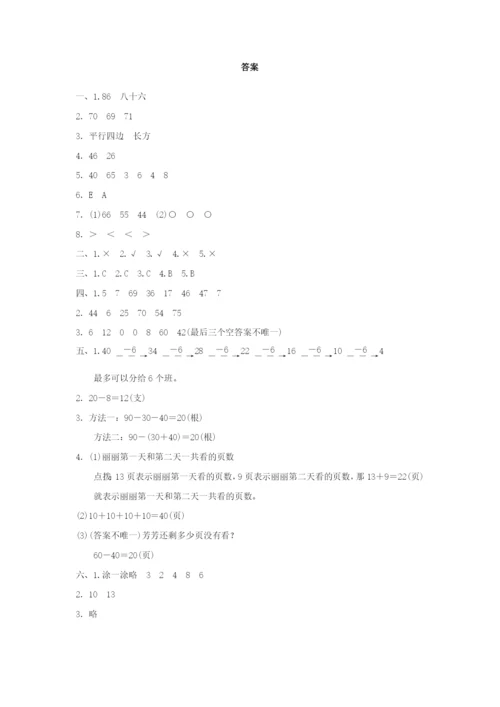 2022一年级数学下学期期末检测卷 新人教版.docx