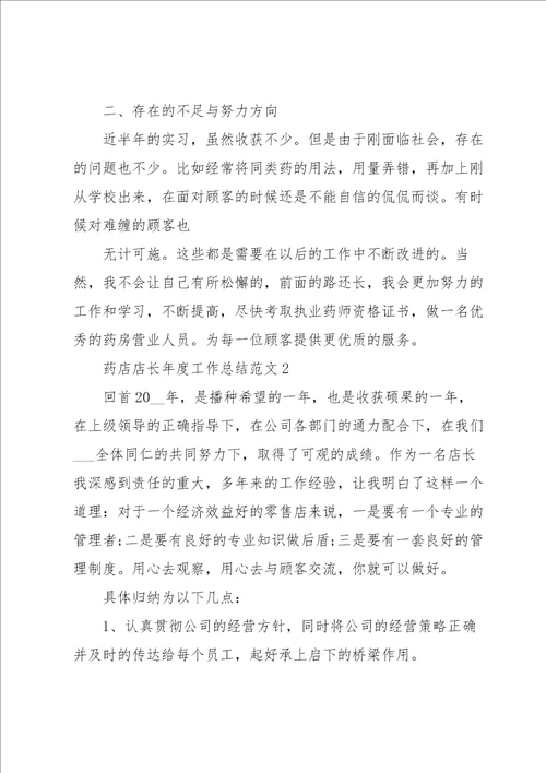 药店店长年度工作总结范文5篇