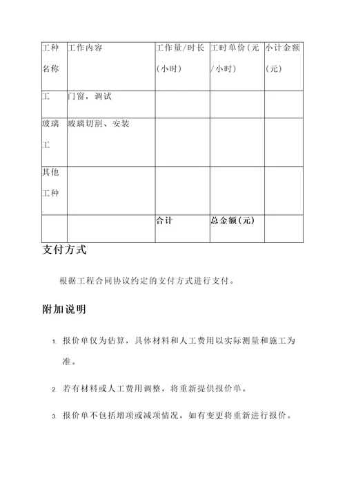 铝合金门窗的工程报价单