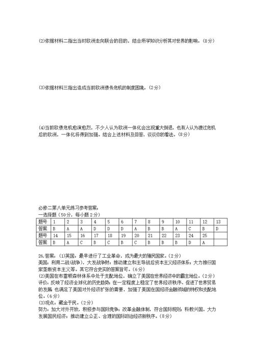 高中历史必修二第八单元练习