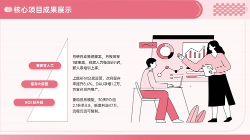 粉色插画风员工转正答辩PPT模板