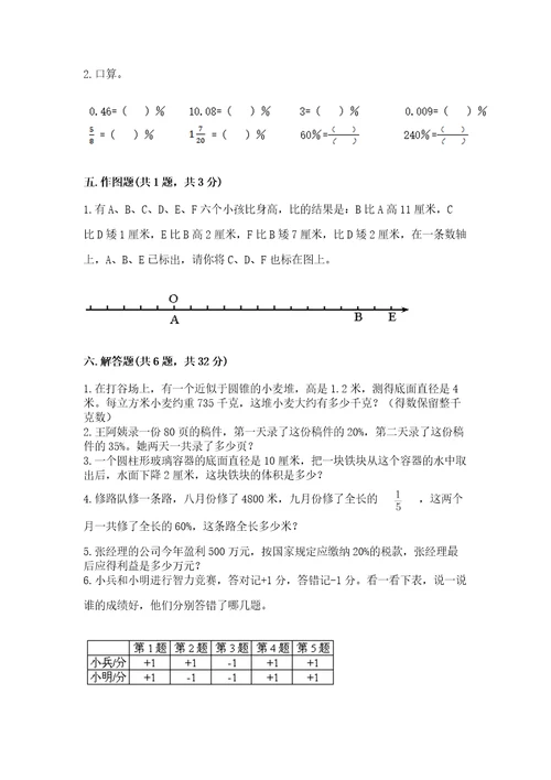 阜阳小学6年级数学试卷有解析答案