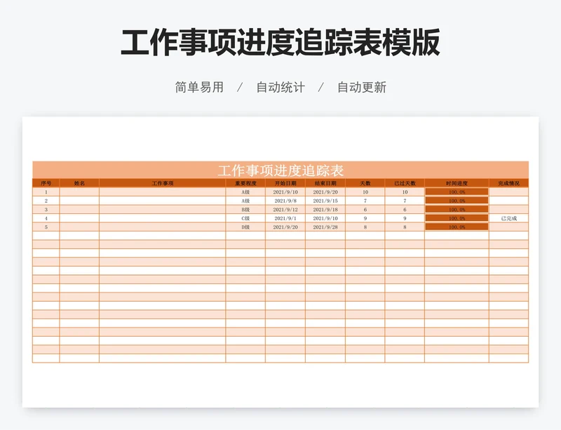 工作事项进度追踪表模版