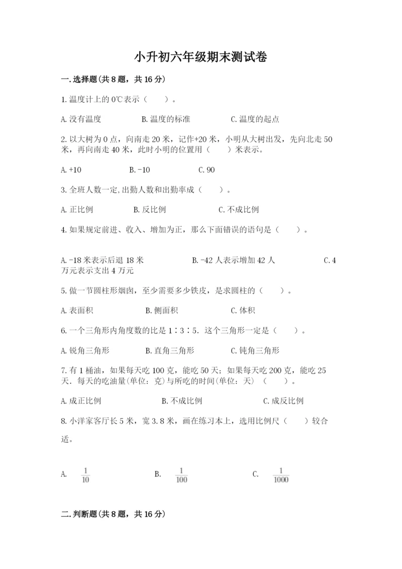 小升初六年级期末测试卷（典型题）.docx