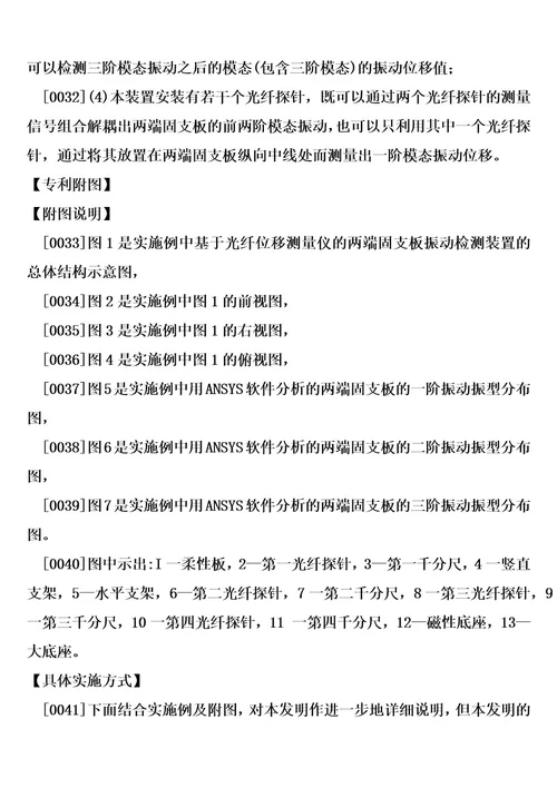 基于光纤位移测量仪的两端固定支板振动检测装置及方法