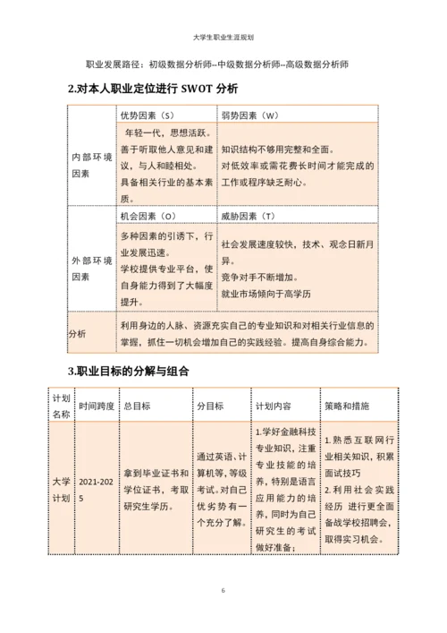 11页4200字金融科技专业职业生涯规划.docx