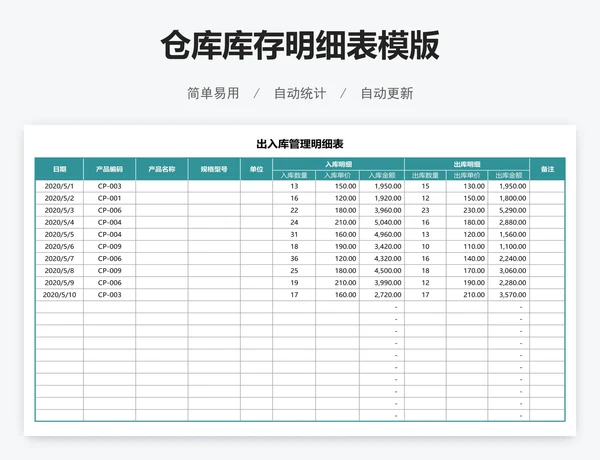 仓库库存明细表模版
