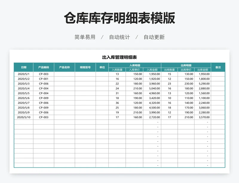 仓库库存明细表模版