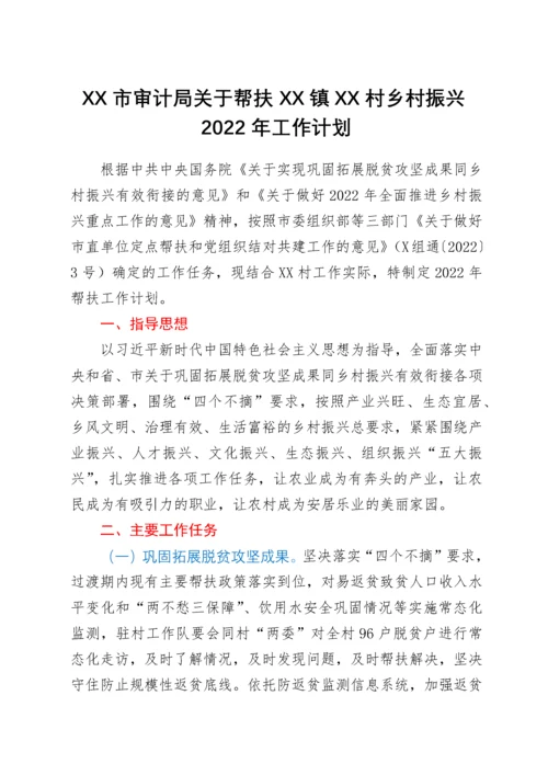 XX市审计局关于帮扶XX镇XX村乡村振兴2022年工作计划.docx