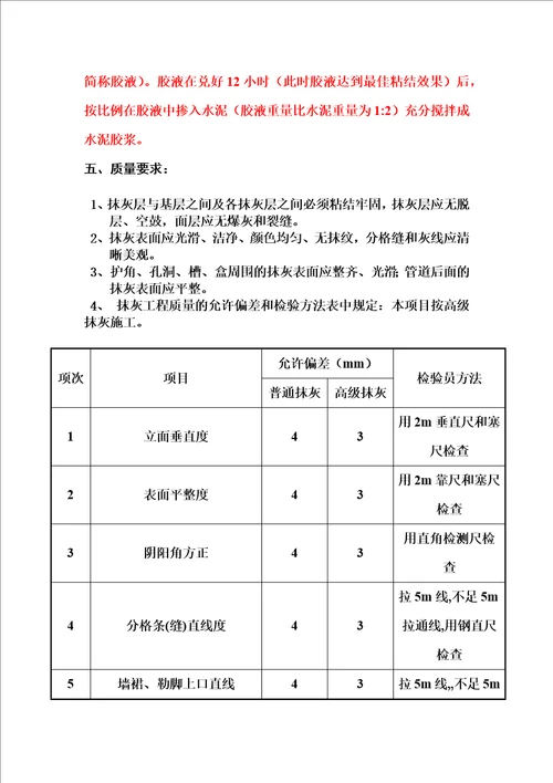 (复件给工人 )抹灰施工技术交底记录