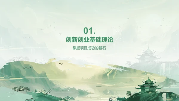 绿色水墨风大学生互联网+创新创业项目计划书PPT模板