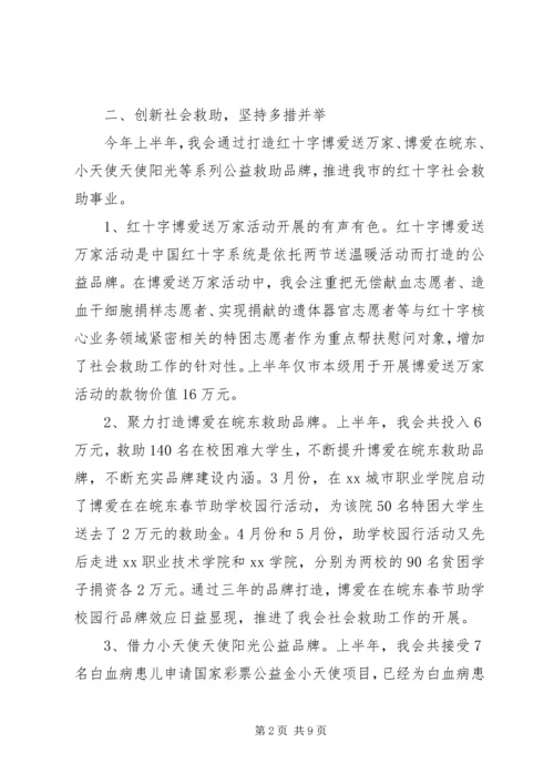 市红十字会201X年上半年工作总结及201X年下半年主要工作安排.docx