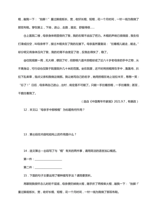 初中语文 七年级上册  散文阅读训练（三）能力训练（答案版）