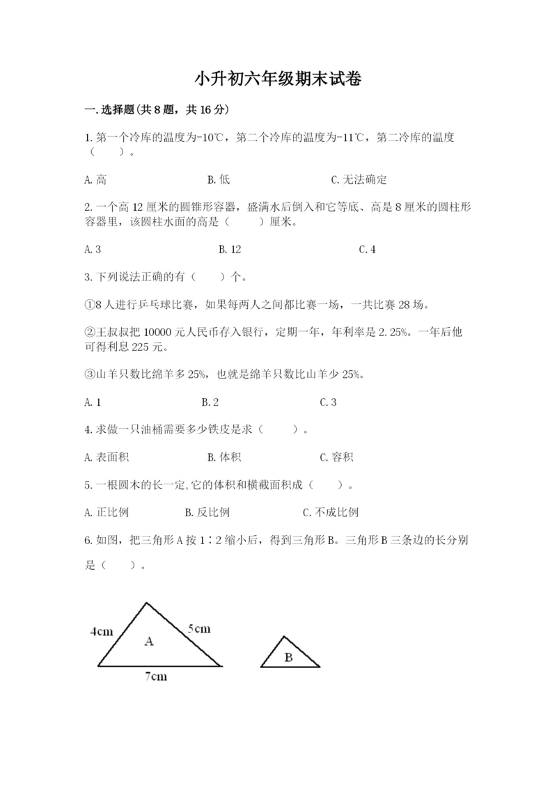 小升初六年级期末试卷精品（能力提升）.docx