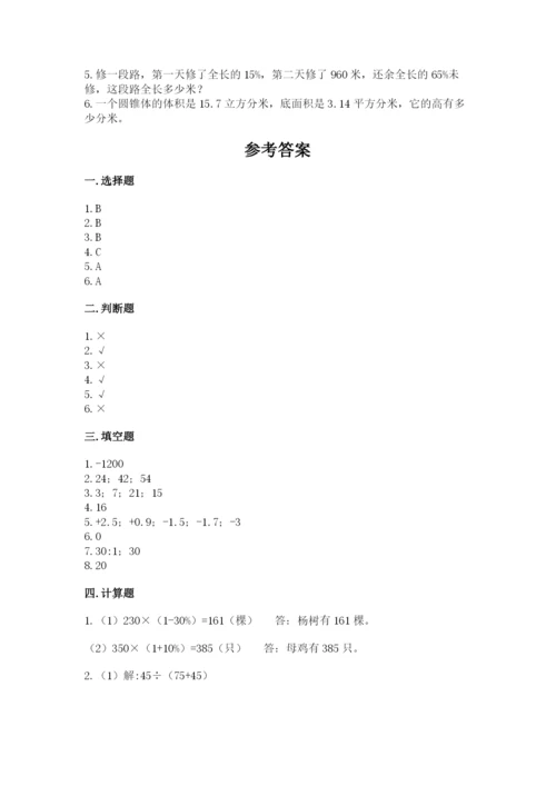 嵊泗县六年级下册数学期末测试卷精品及答案.docx
