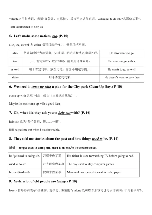 Unit 2 I will help to clean up the city parks知识点总结