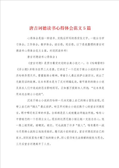 唐吉诃德读书心得体会范文5篇