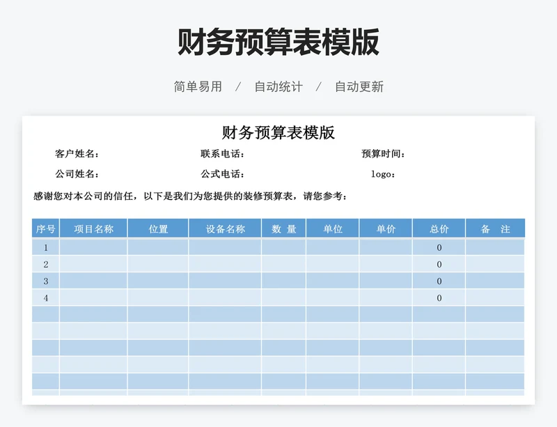 财务预算表模版