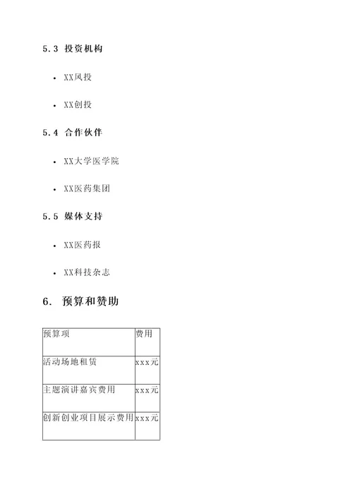 医药创新创业活动策划书