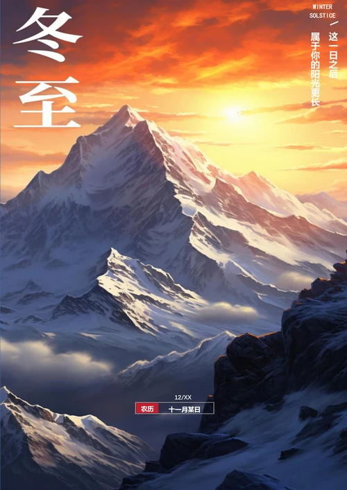 落日唯美冬至海报
