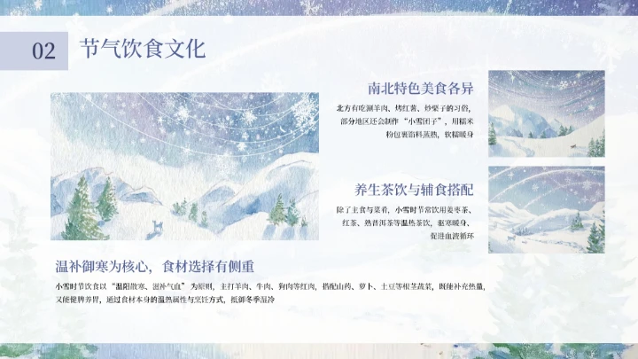 蓝紫创意清新中国二十四传统节气之小雪教育课件PPT模板
