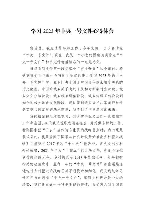 【心得体会】学习2023年中央一号文件心得体会汇编（9篇）.docx