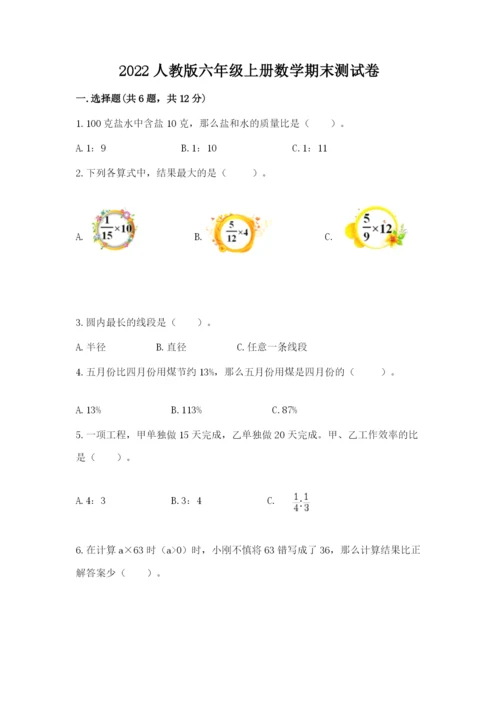 2022人教版六年级上册数学期末测试卷含完整答案（各地真题）.docx