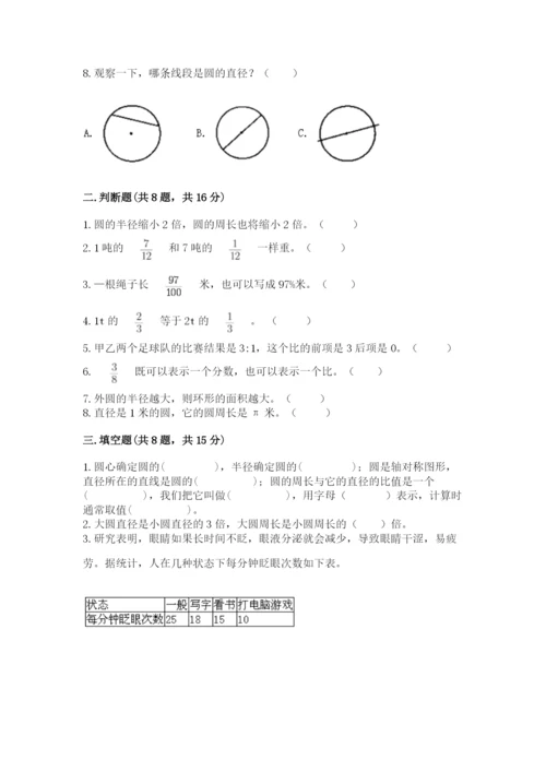 2022人教版六年级上册数学期末卷含完整答案【典优】.docx