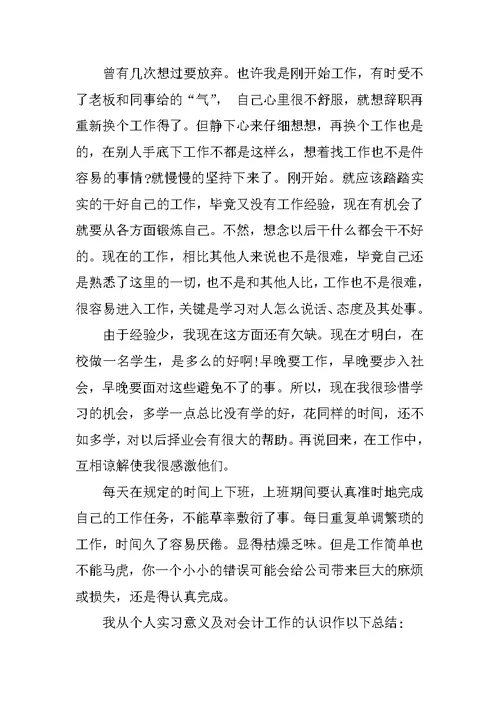 大学暑假会计实习报告