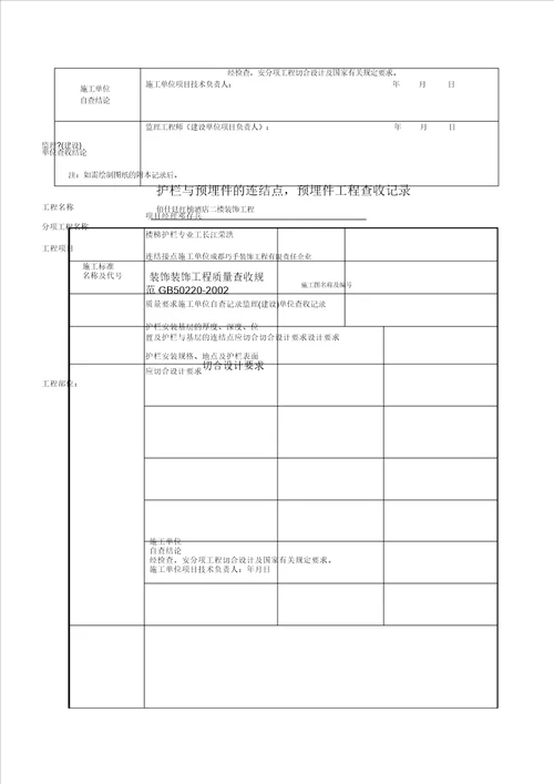 装饰装修工程验收记录表格