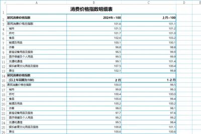 消费价格指数明细表