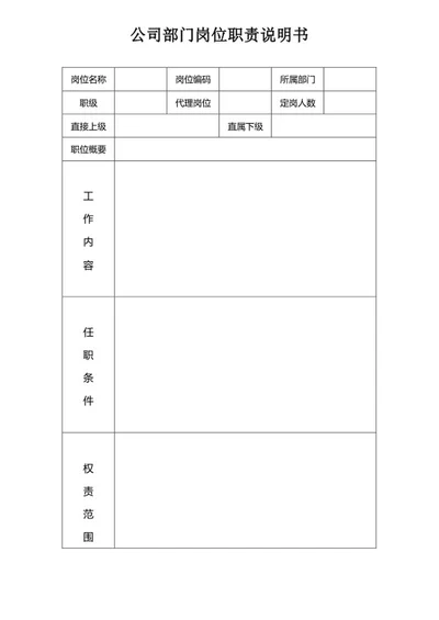 公司部门岗位职责说明书word模板