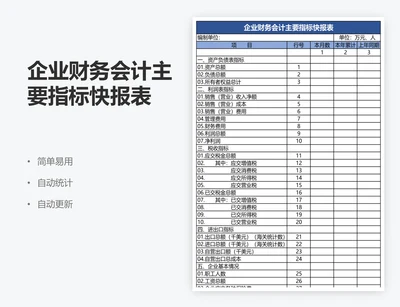 企业财务会计主要指标快报表