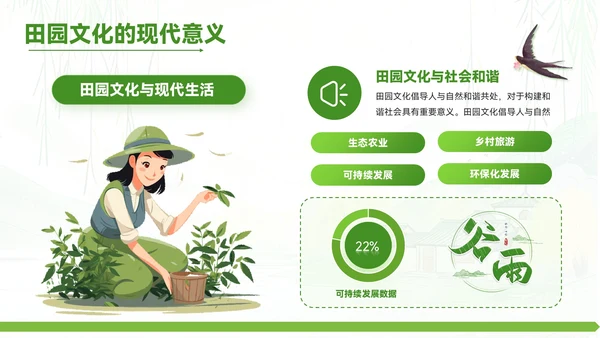 绿色清新风谷雨时节的诗意田园PPT模板