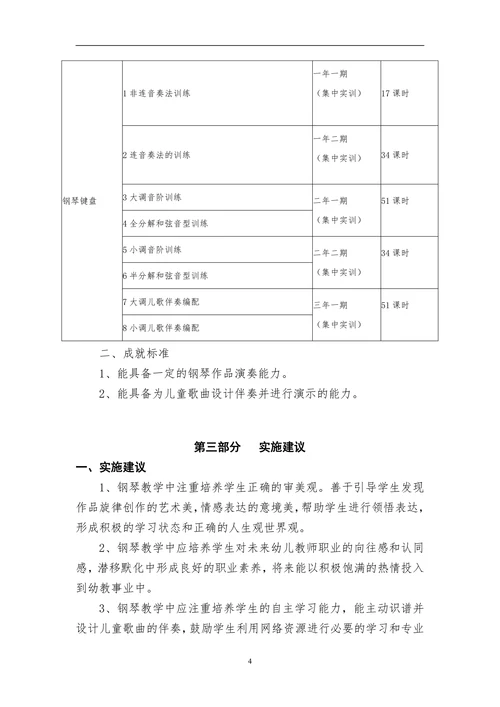 学前教育专业《钢琴》核心课程标准