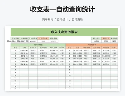 收支表—自动查询统计