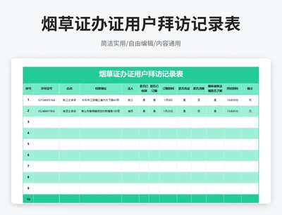 简约风烟草证办证用户拜访记录表