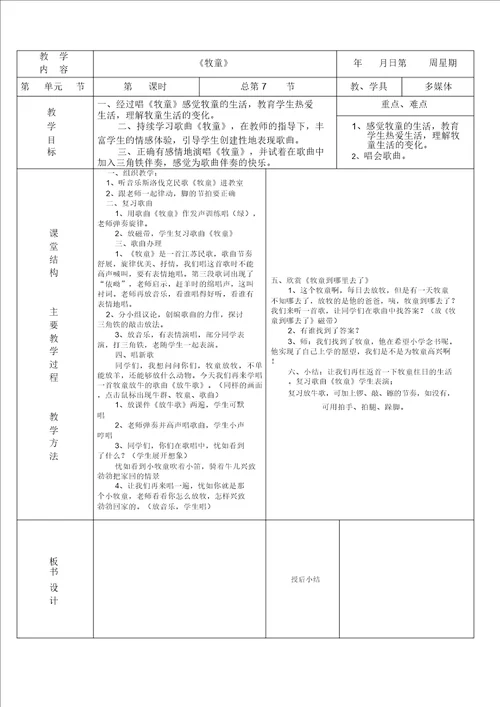 人音版一年级下册音乐全册教案136课时完美版介绍