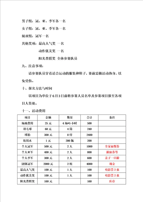 公司首届羽毛球比赛活动方案