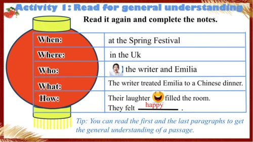 【优质阅读公开课课件】Unit 4 Time to celebrate Understanding 