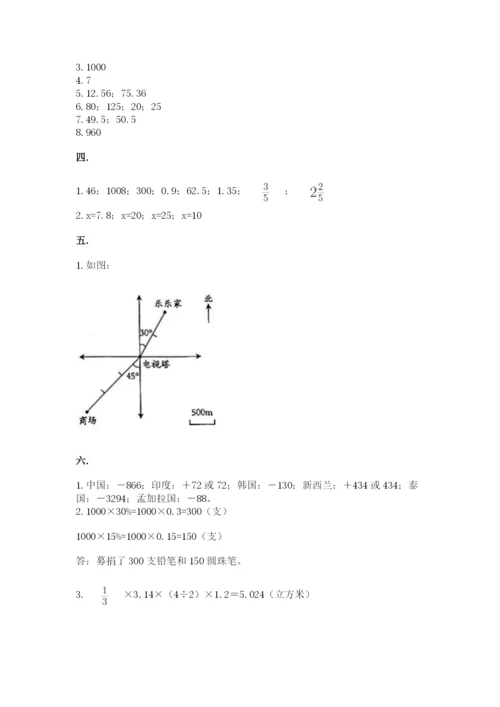 北师大版六年级数学下学期期末测试题及完整答案（夺冠系列）.docx