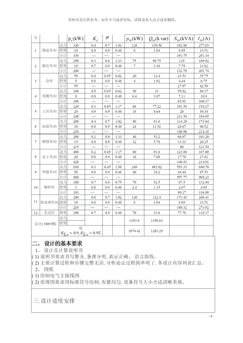 工厂供电课程设计机械厂变电所一次系统设计格式修正模板.docx