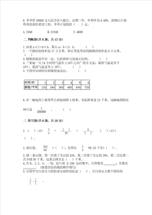 小学数学六年级下册期末测试卷精品【模拟题】