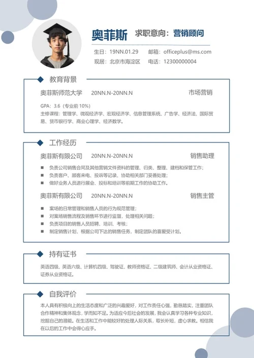 简约风线框营销顾问简历word模板