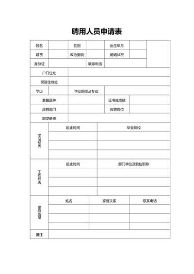 聘用人员申请表word模板